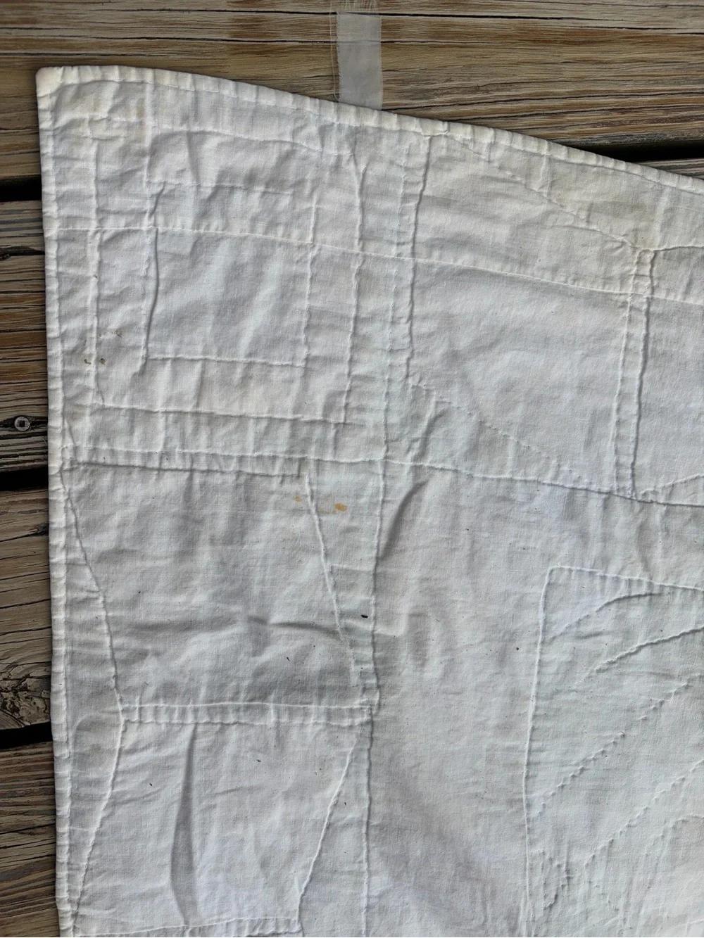 Handmade Pink and Green Patchwork Quilt - Floral Pinwheel Design VINTAGE stains